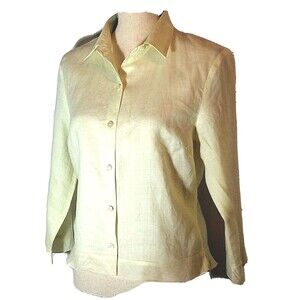 Rori Ann Women Sz M Shirt Linen Button Up Dapper Style Yellow Long Sleeve Top